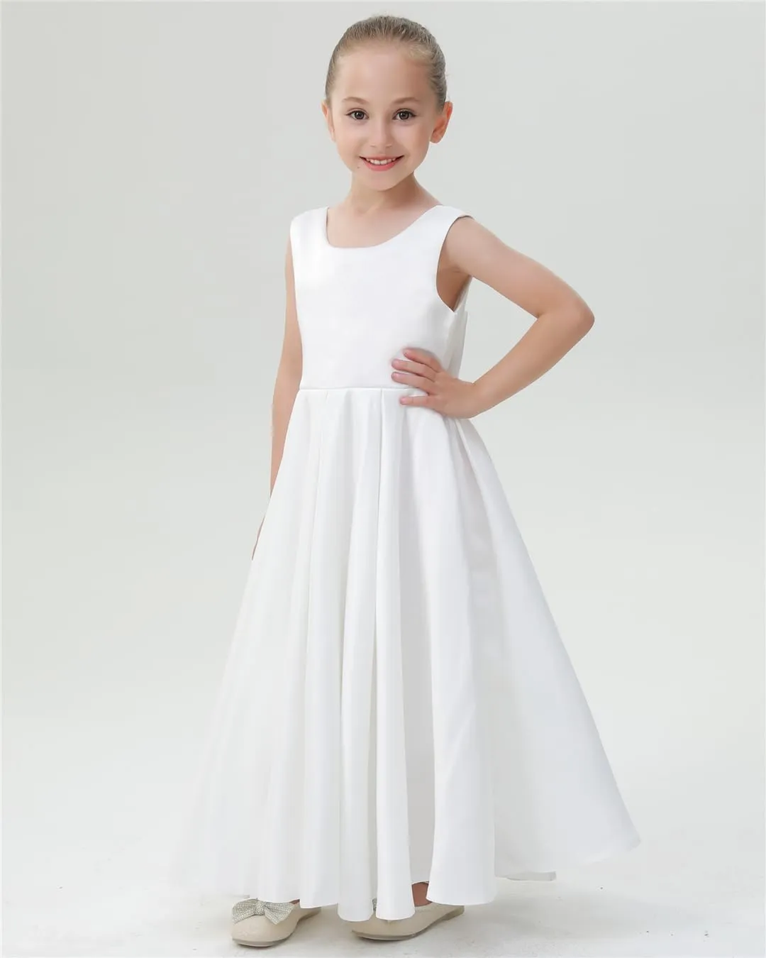 2Bunnies Girls' Satin Bow-Knot Sleeveless Maxi Dress