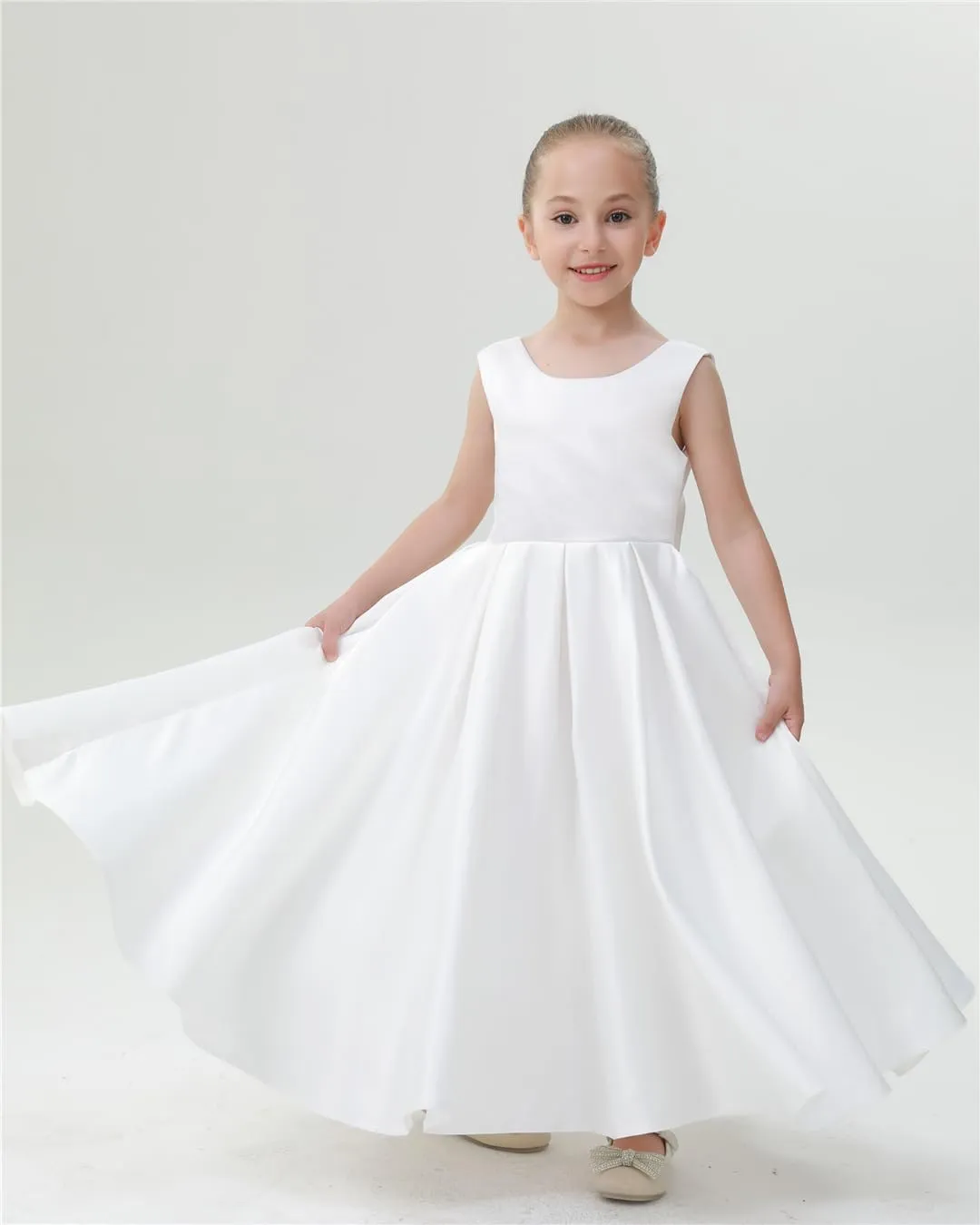 2Bunnies Girls' Satin Bow-Knot Sleeveless Maxi Dress