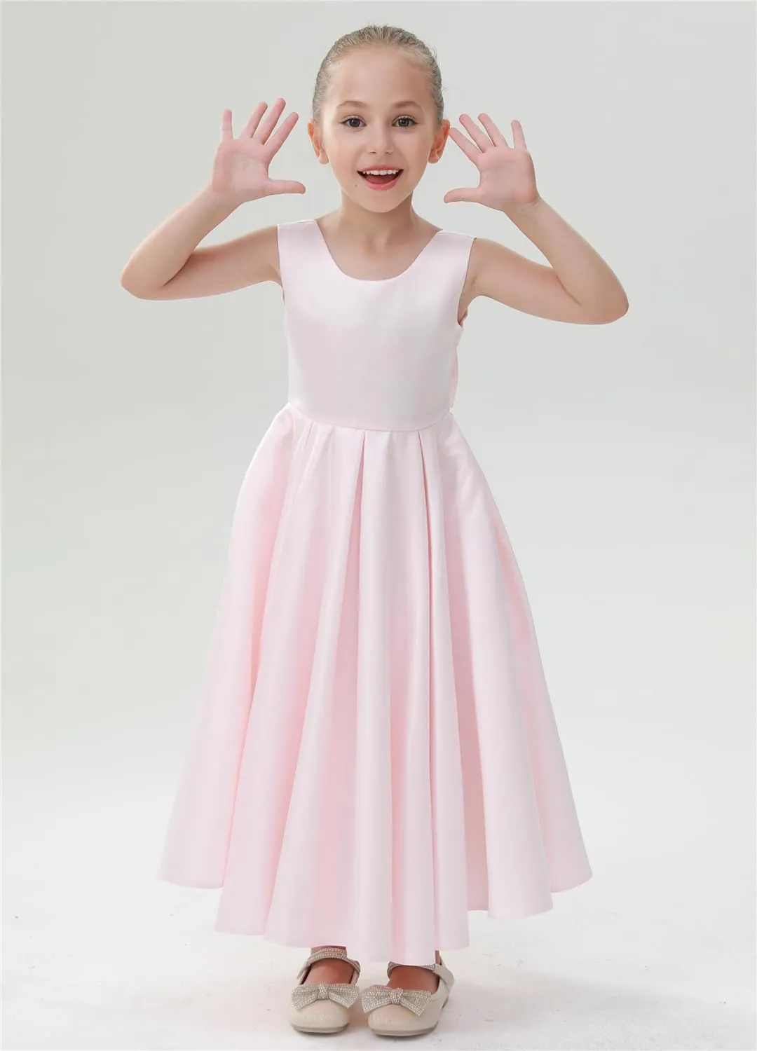 2Bunnies Girls' Satin Bow-Knot Sleeveless Maxi Dress