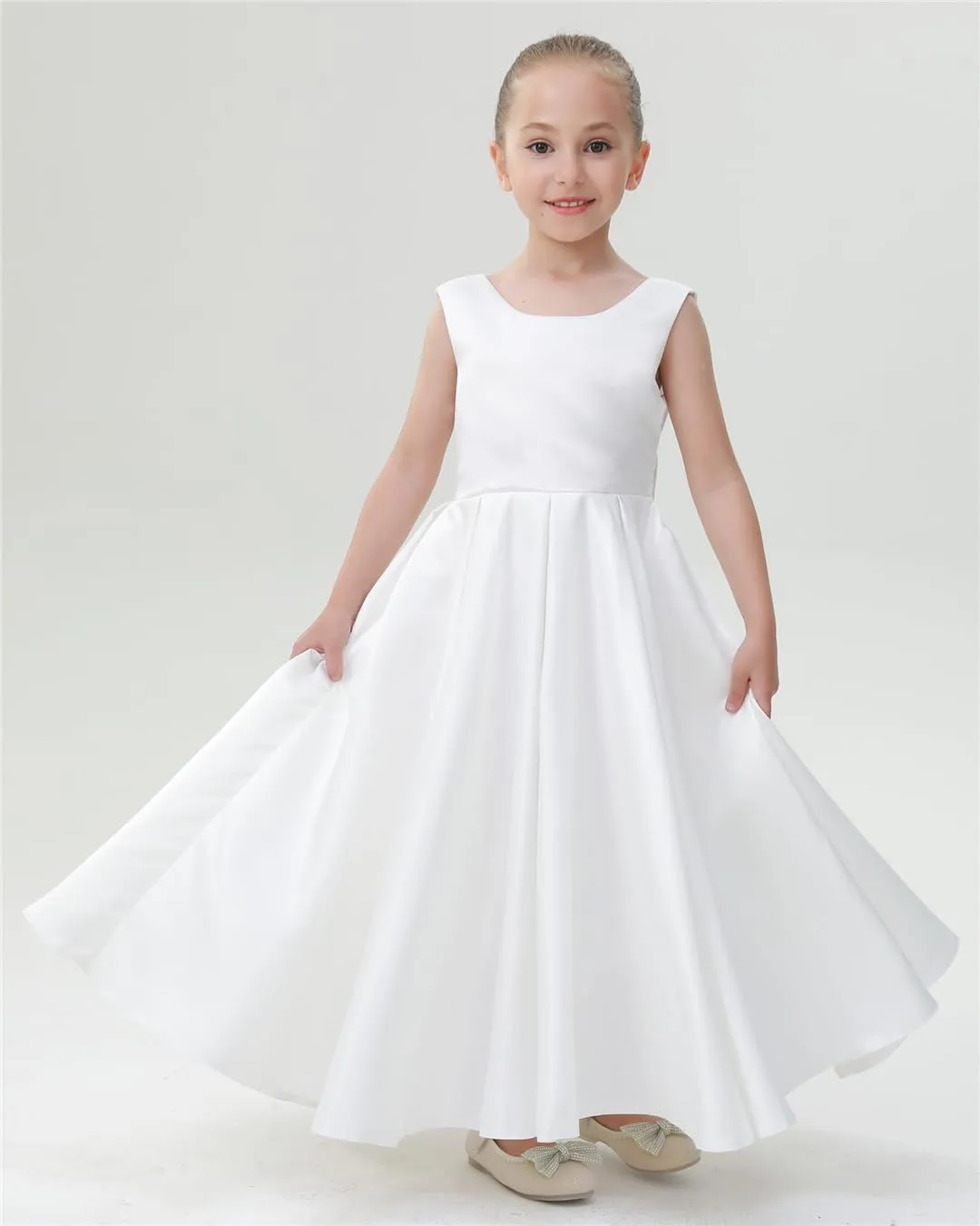 2Bunnies Girls' Satin Bow-Knot Sleeveless Maxi Dress