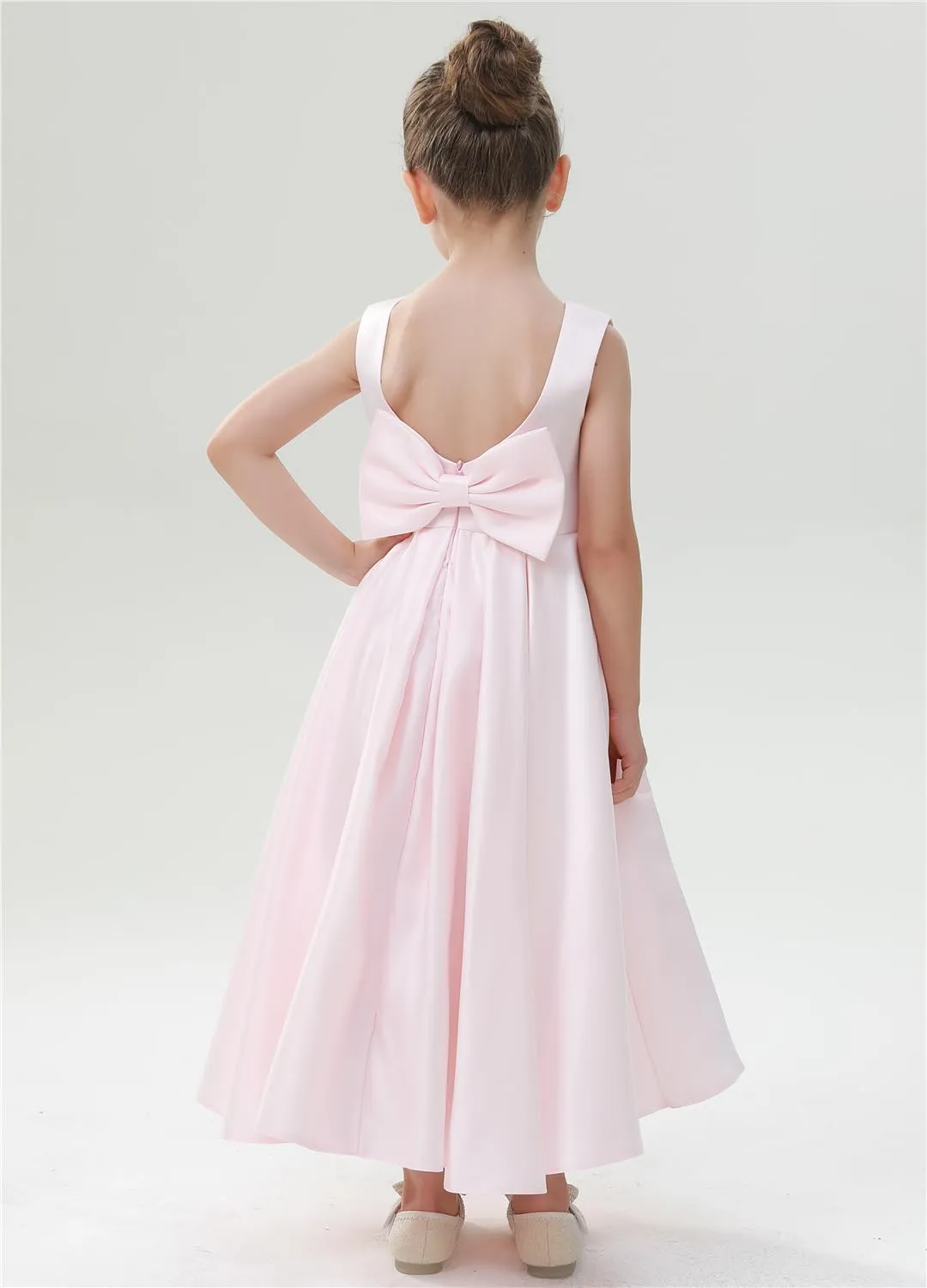 2Bunnies Girls' Satin Bow-Knot Sleeveless Maxi Dress