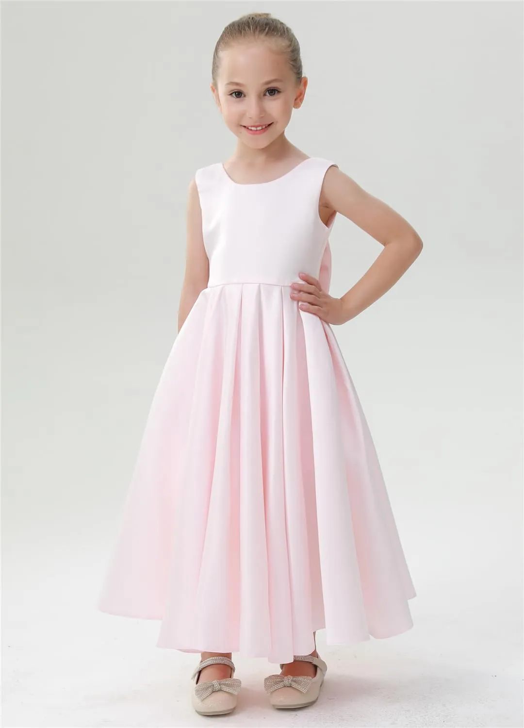 2Bunnies Girls' Satin Bow-Knot Sleeveless Maxi Dress