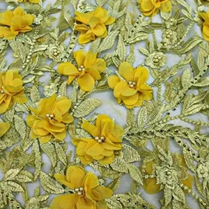 3D Floral Lace Fabric Yellow 130 cm