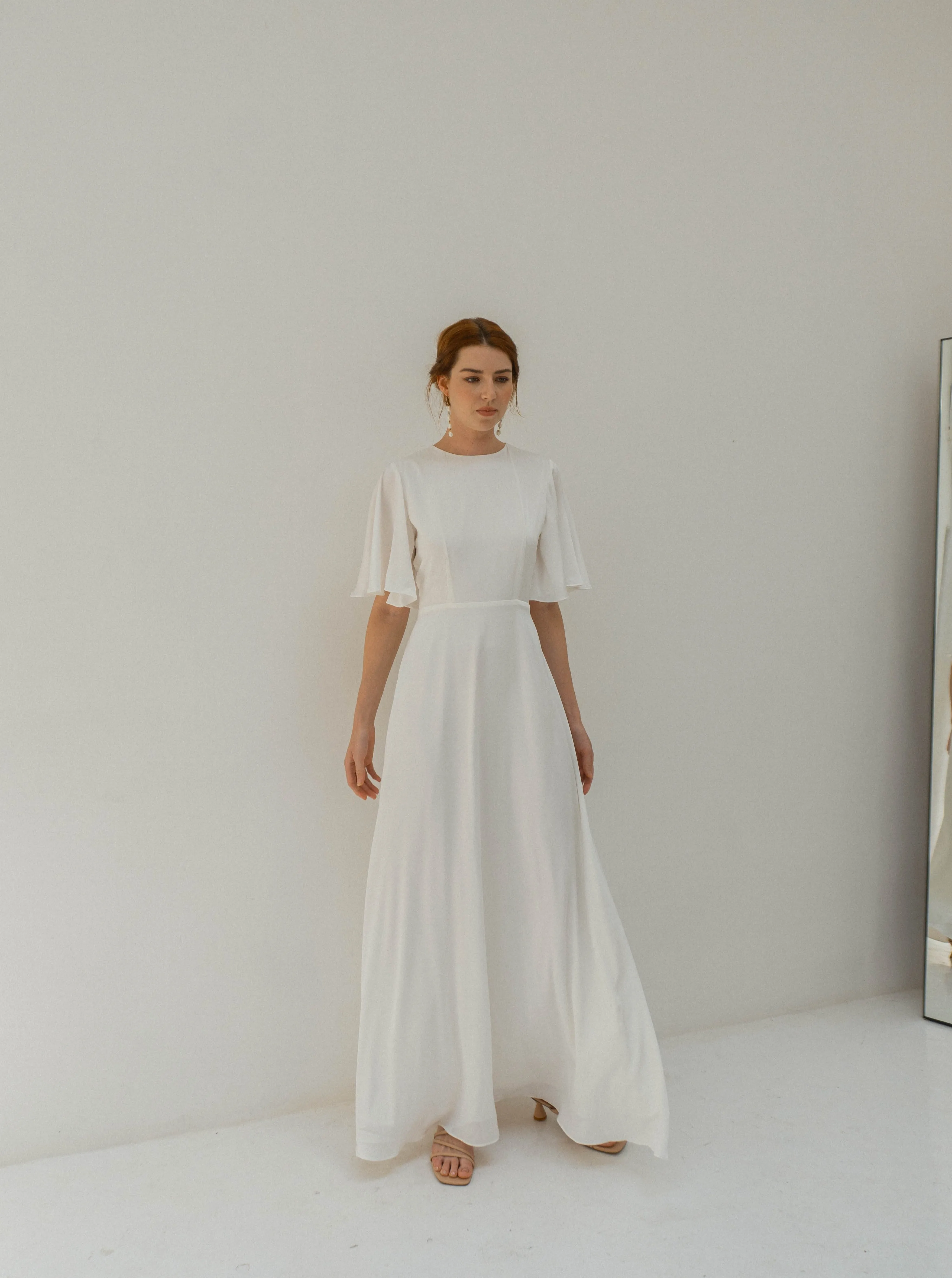 Adele Flutter Sleeves Floor Length Dress
