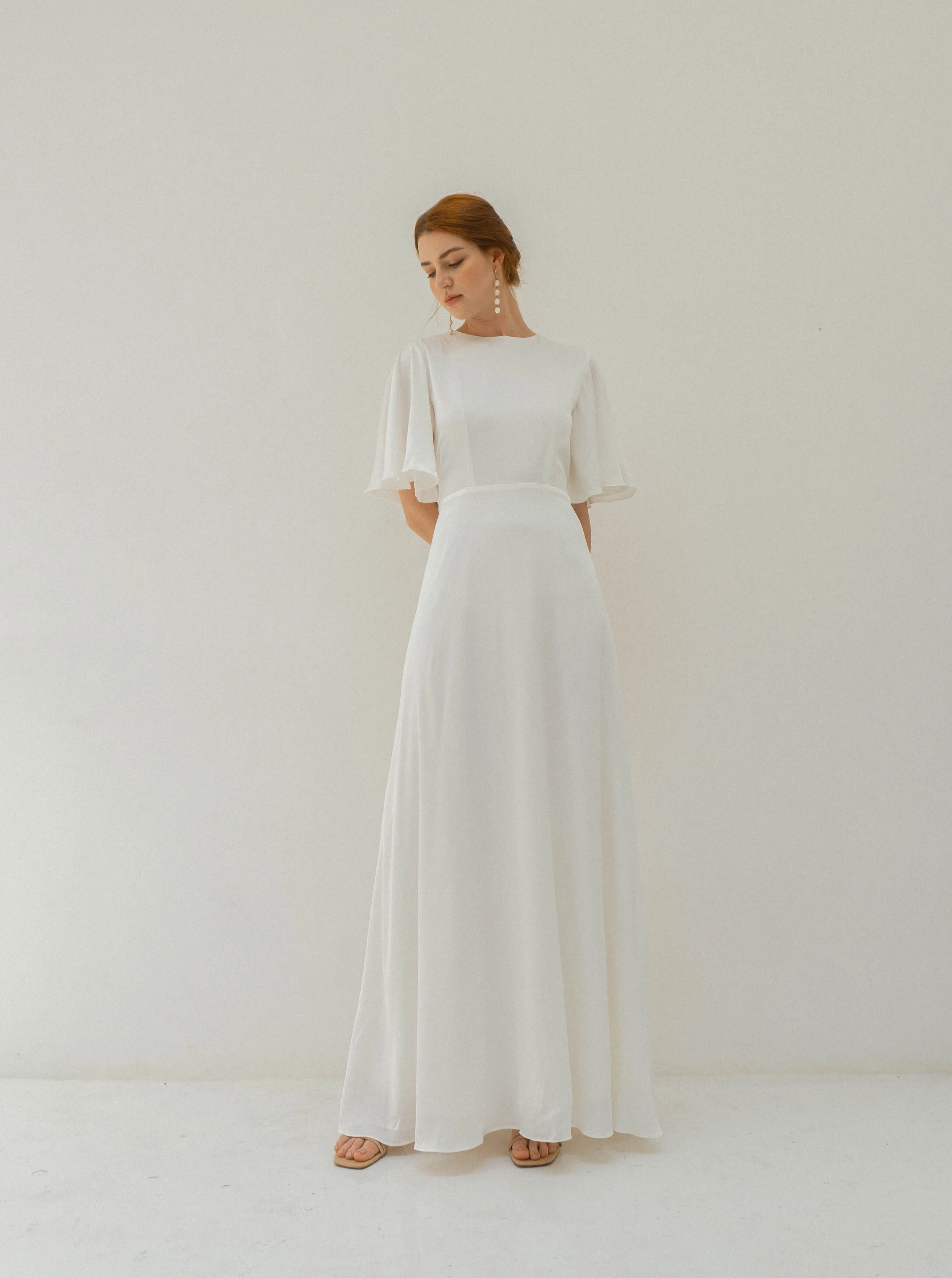Adele Flutter Sleeves Floor Length Dress