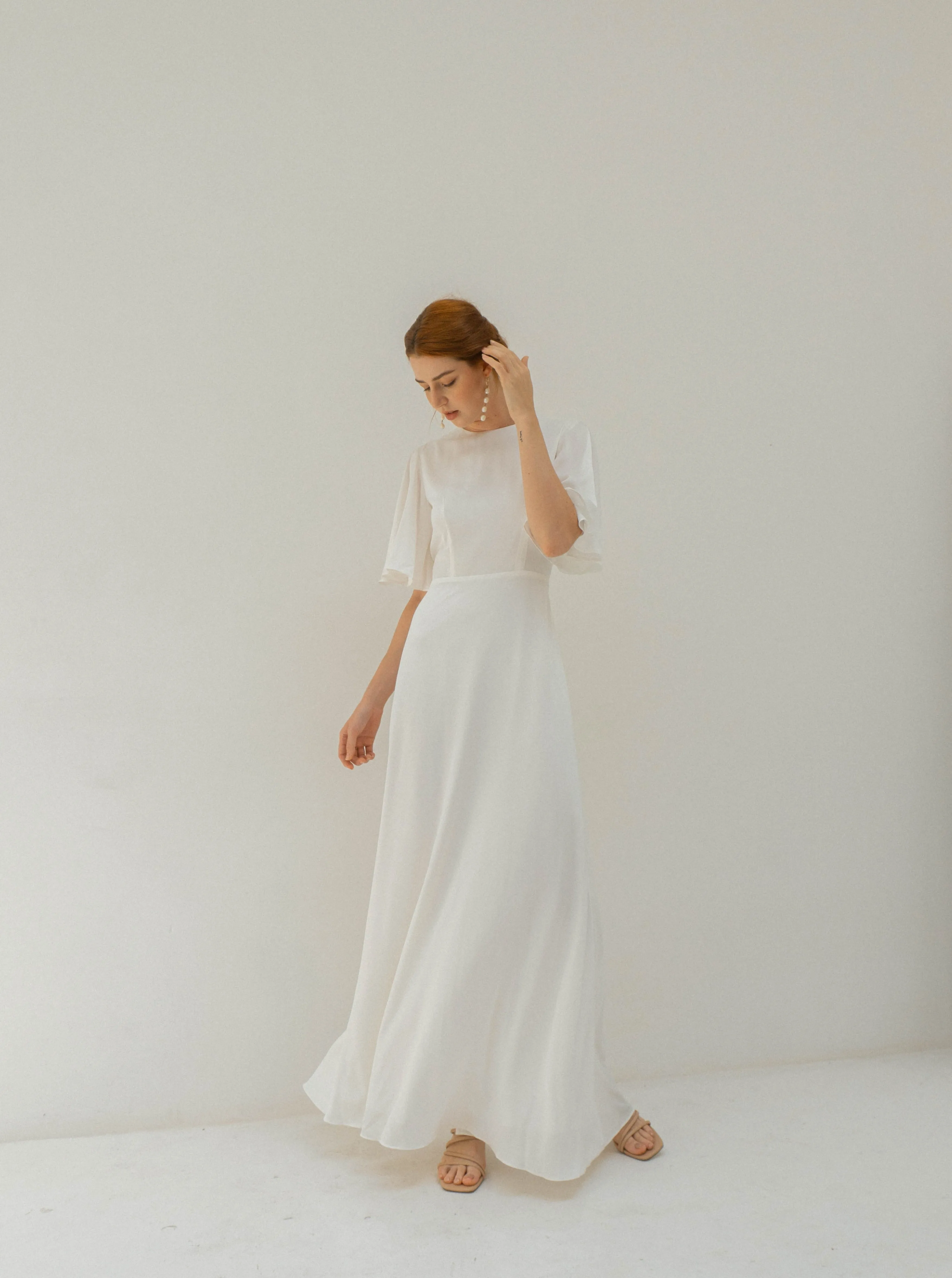 Adele Flutter Sleeves Floor Length Dress