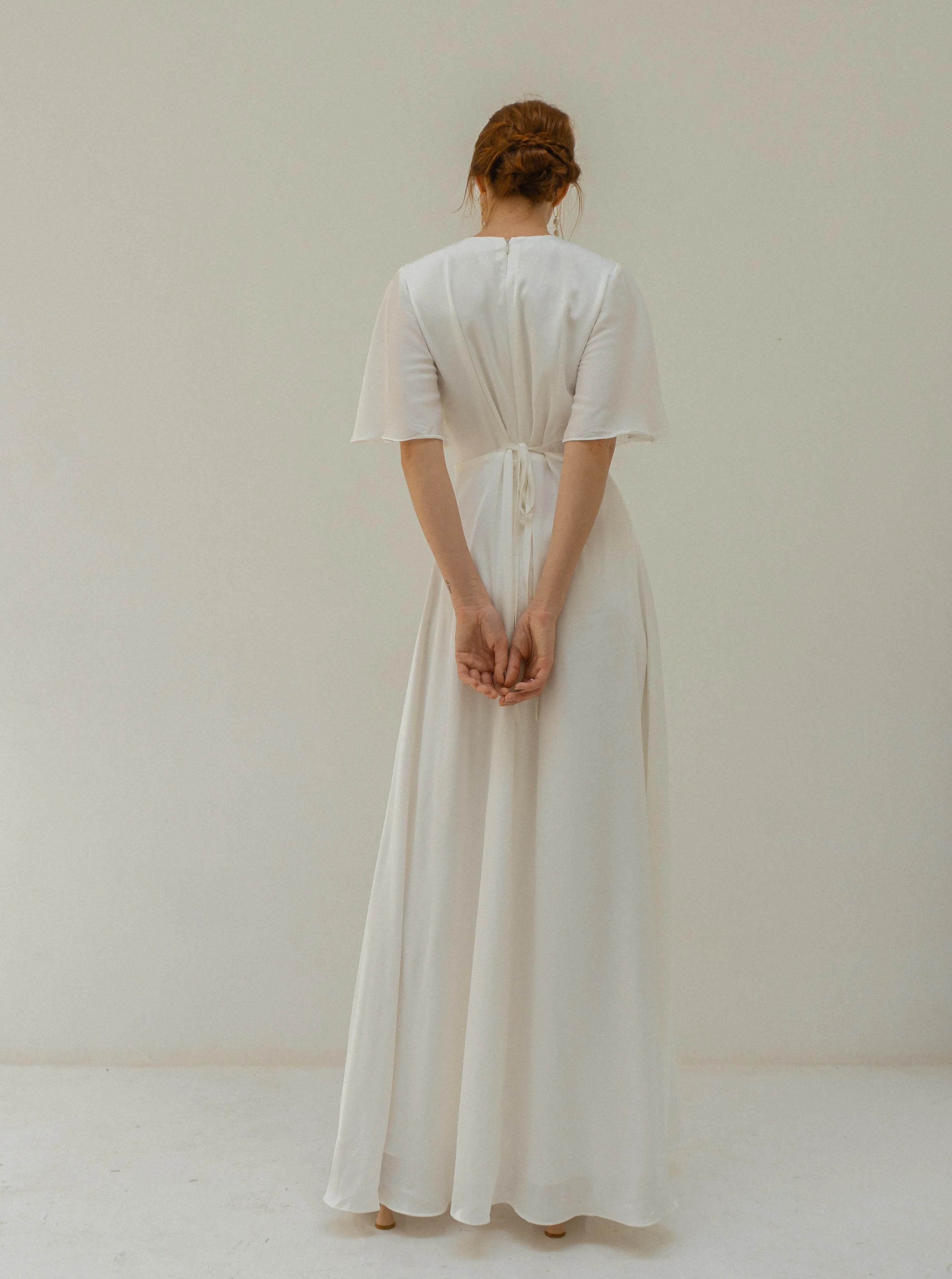 Adele Flutter Sleeves Floor Length Dress