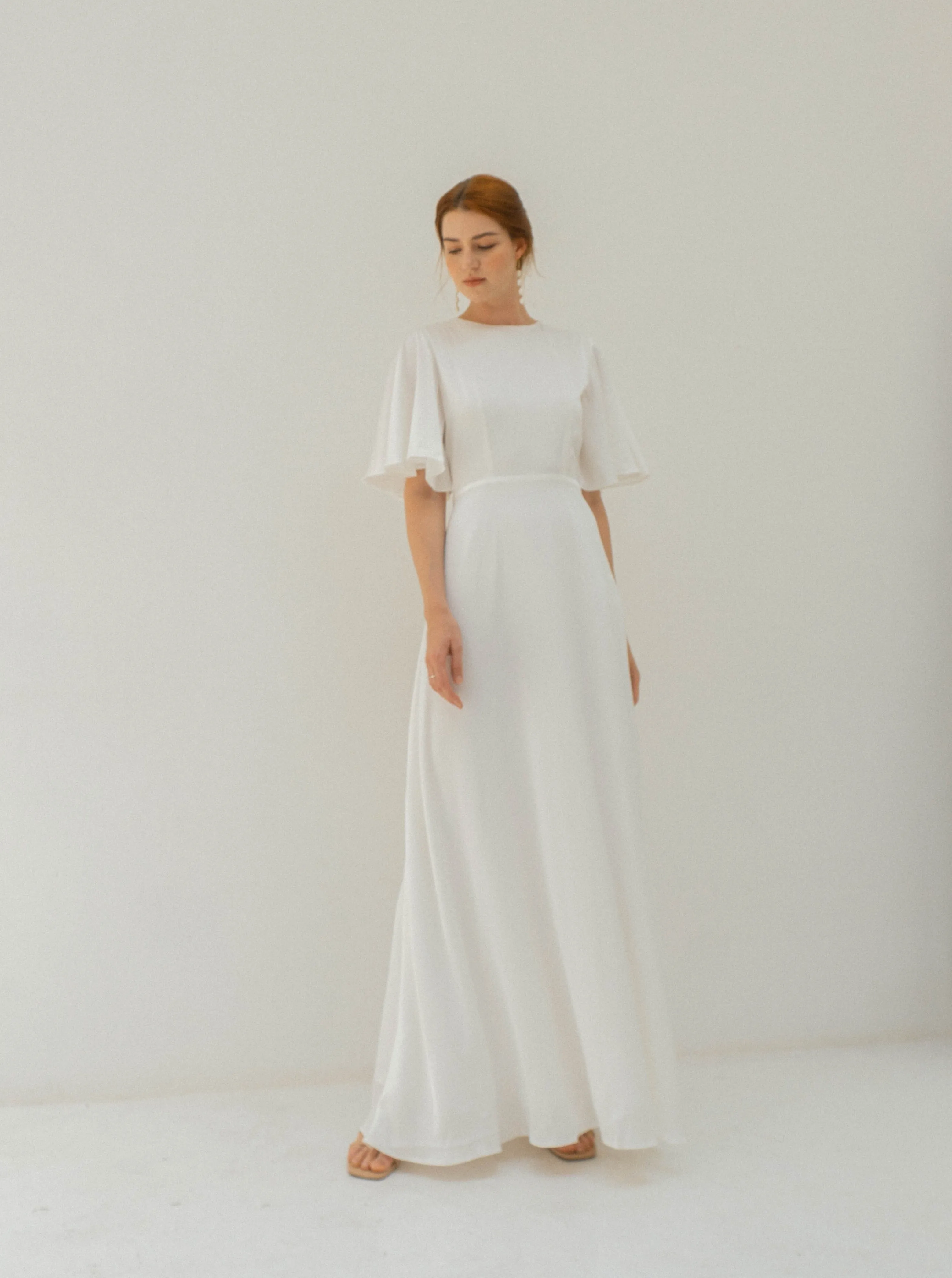 Adele Flutter Sleeves Floor Length Dress