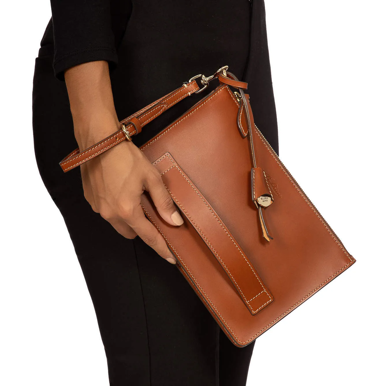 ADELE LEATHER CLUTCH - ARGILLA