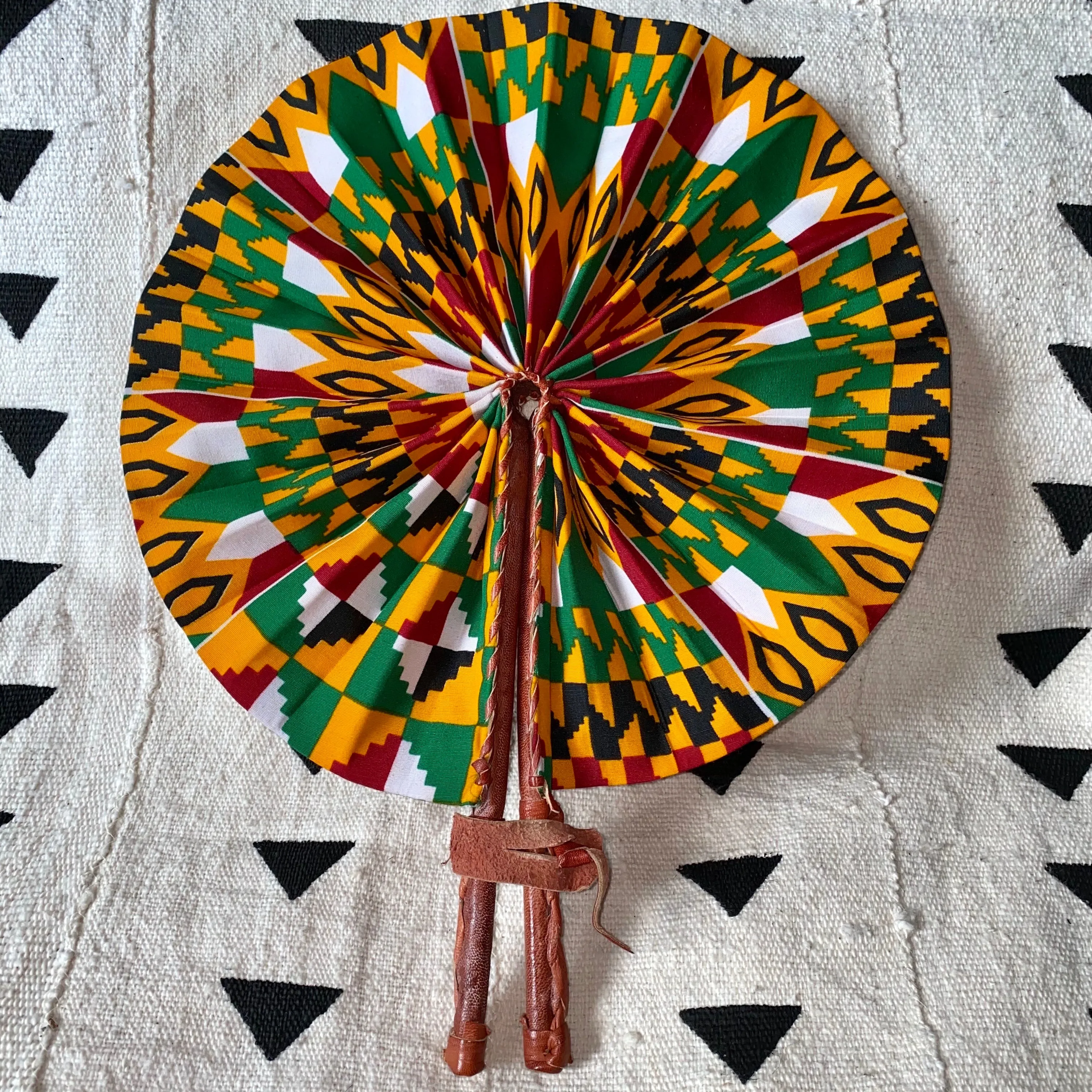 African Print Fan - Yellow/Red/Green Kenté