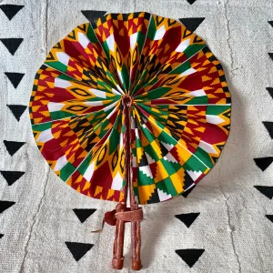 African Print Fan - Yellow/Red/Green Kenté