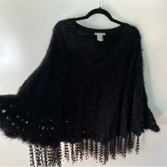 Alberto Makali Black Knitted super soft stylish crocheted sweater Poncho Cape