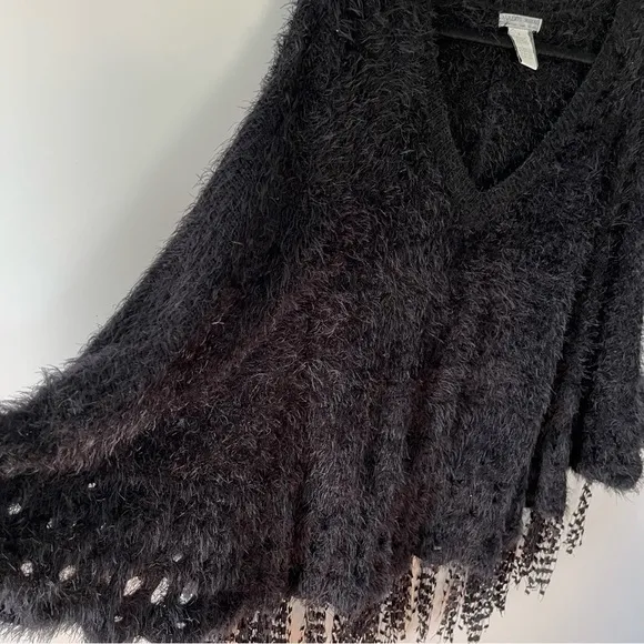 Alberto Makali Black Knitted super soft stylish crocheted sweater Poncho Cape