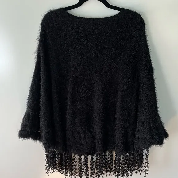 Alberto Makali Black Knitted super soft stylish crocheted sweater Poncho Cape