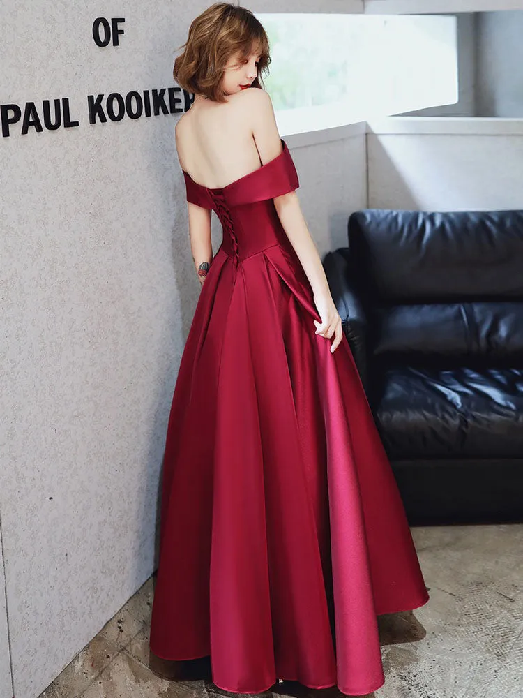Amazing Evening Dress A-Line Bateau Neck Matte Satin Floor-Length Pleated Formal Party Dresses