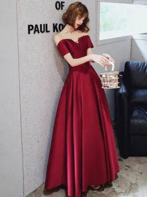 Amazing Evening Dress A-Line Bateau Neck Matte Satin Floor-Length Pleated Formal Party Dresses