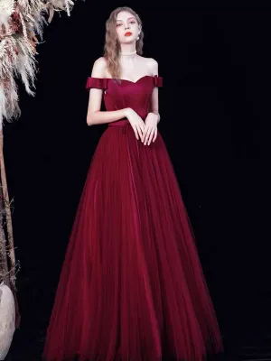 Amazing Evening Dress A-Line Bateau Neck Satin Fabric Floor-Length Formal Dinner Dresses Burgundy Pageant Dress