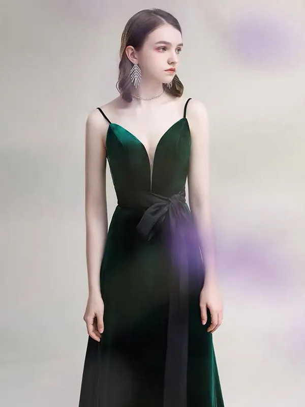 Amazing Evening Dress A Line V Neck Velour Floor Length Sash Social Pageant Dresses