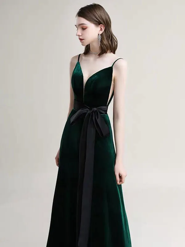 Amazing Evening Dress A Line V Neck Velour Floor Length Sash Social Pageant Dresses