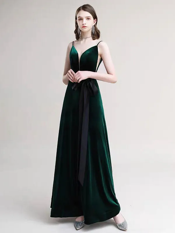 Amazing Evening Dress A Line V Neck Velour Floor Length Sash Social Pageant Dresses