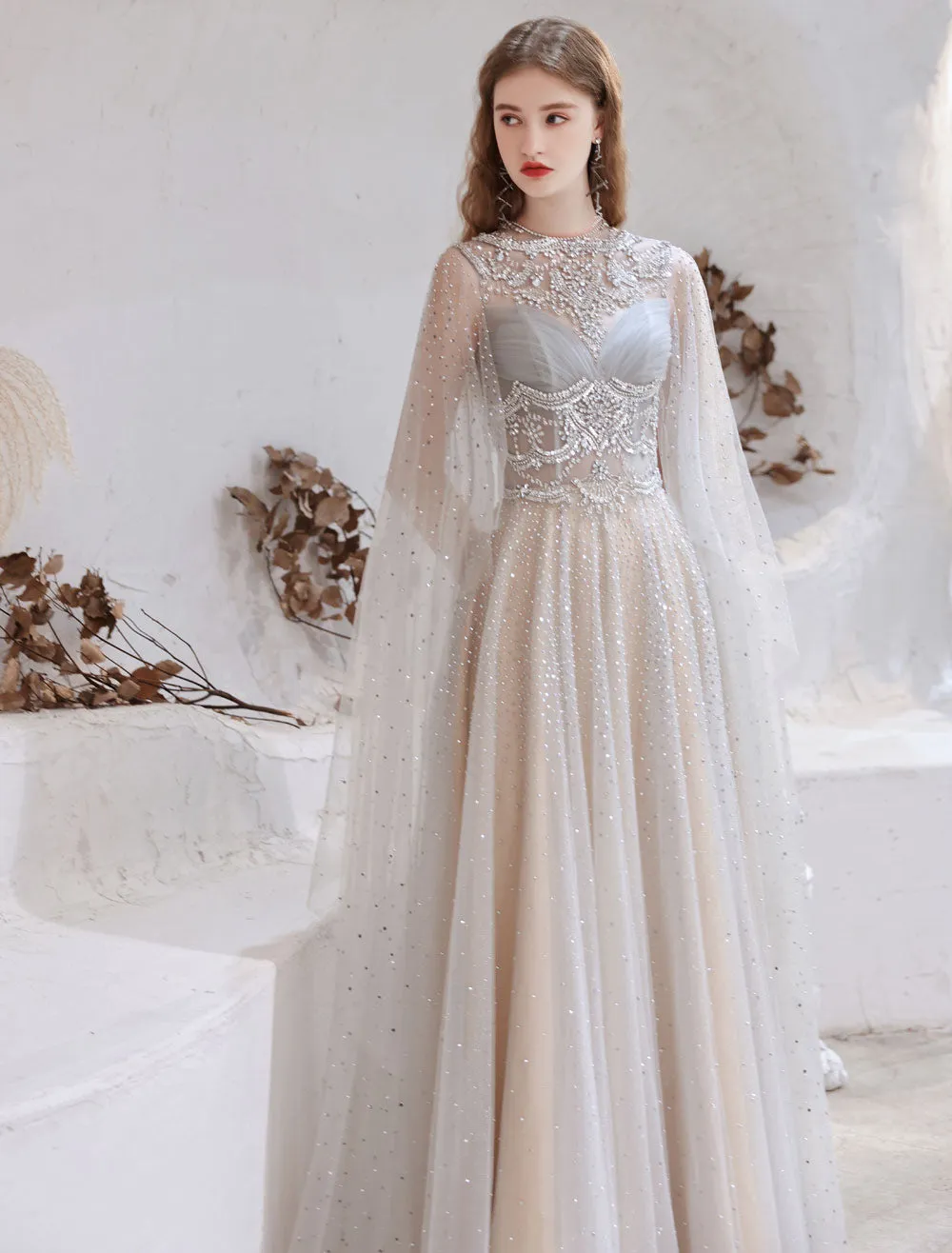 Amazing Evening Dress Light Grey A Line Jewel Neck Floor Length Sleeveless Zipper Social Party Dresses Pageant Dress