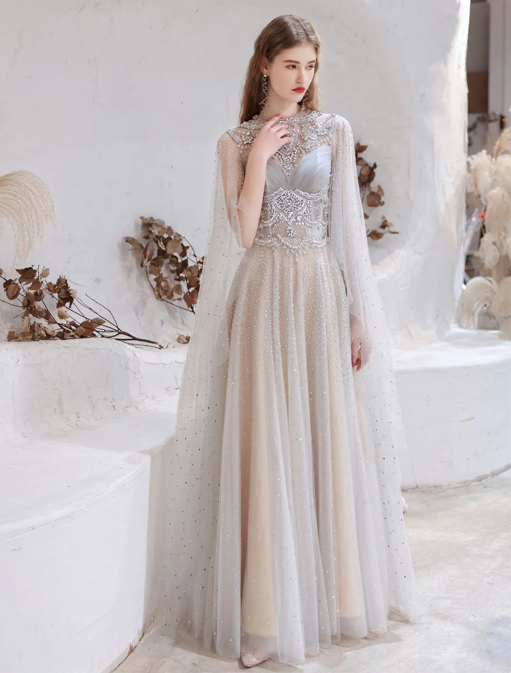 Amazing Evening Dress Light Grey A Line Jewel Neck Floor Length Sleeveless Zipper Social Party Dresses Pageant Dress