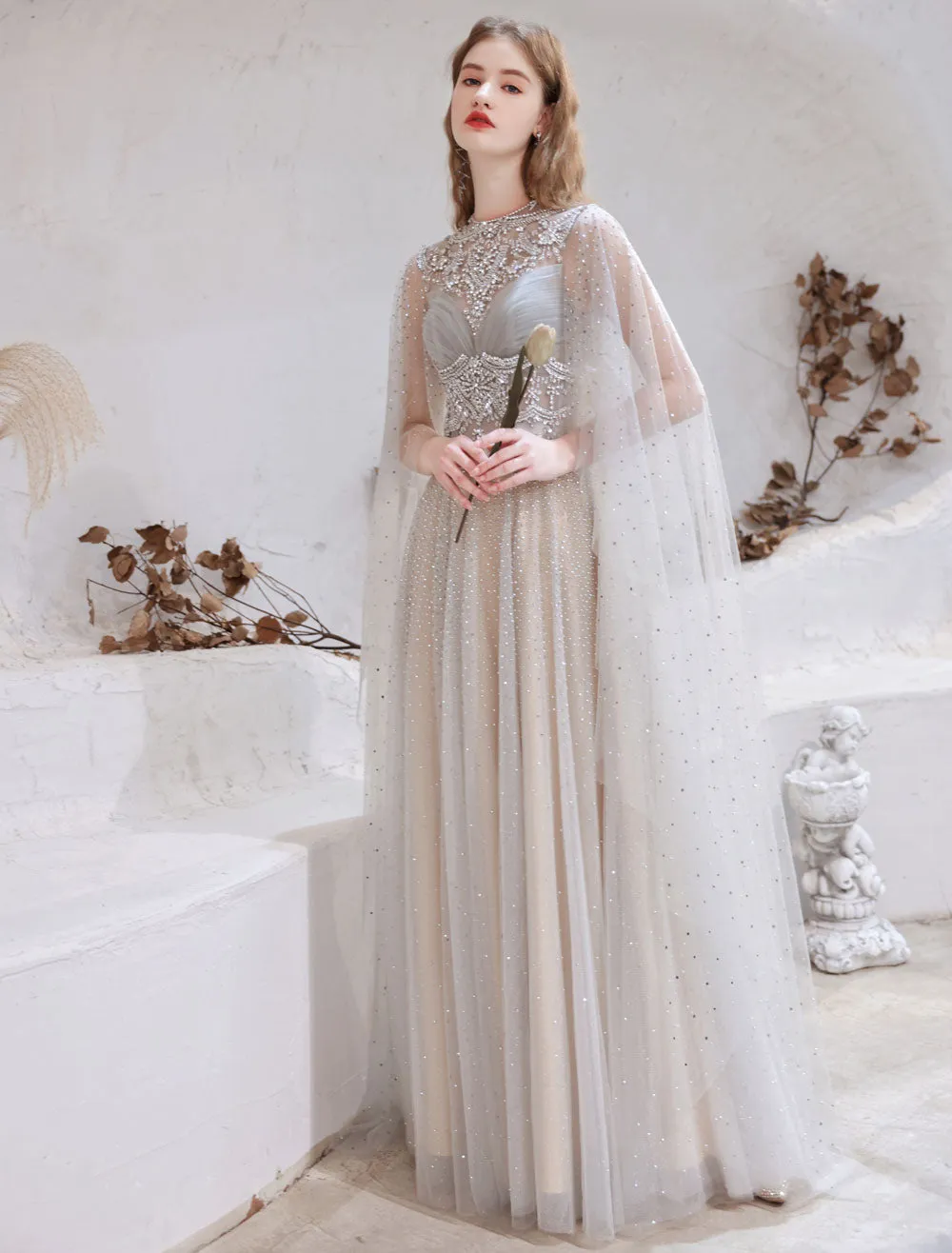 Amazing Evening Dress Light Grey A Line Jewel Neck Floor Length Sleeveless Zipper Social Party Dresses Pageant Dress