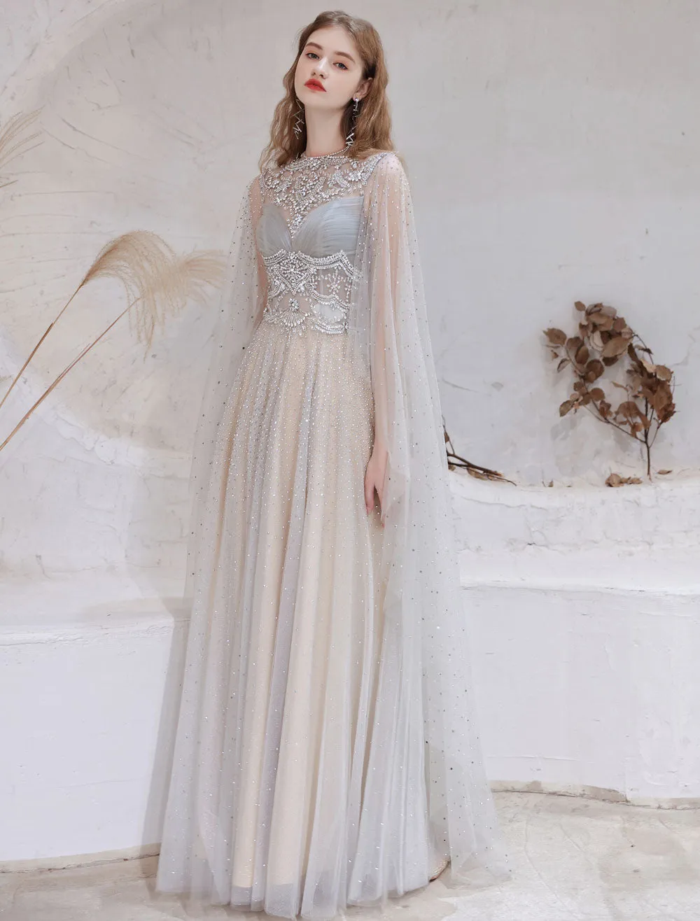 Amazing Evening Dress Light Grey A Line Jewel Neck Floor Length Sleeveless Zipper Social Party Dresses Pageant Dress