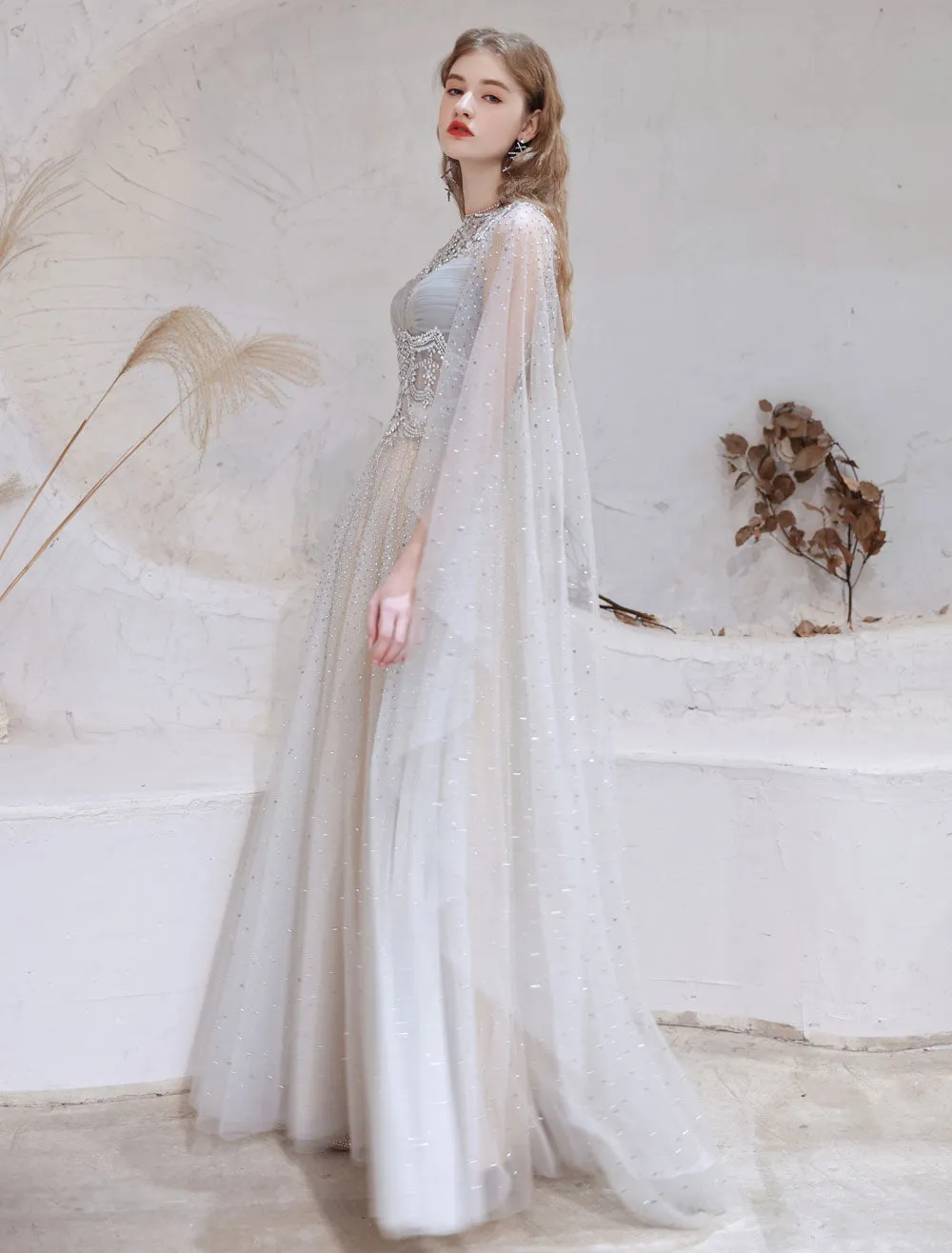 Amazing Evening Dress Light Grey A Line Jewel Neck Floor Length Sleeveless Zipper Social Party Dresses Pageant Dress