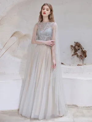 Amazing Evening Dress Light Grey A Line Jewel Neck Floor Length Sleeveless Zipper Social Party Dresses Pageant Dress