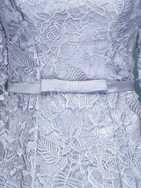 Amazing Mermaid Evening Dress Lace Off The Shoulder Party Dress Silver Half Sleeve Floor Length Occasion Dress With Bow Sash wedding guest dress