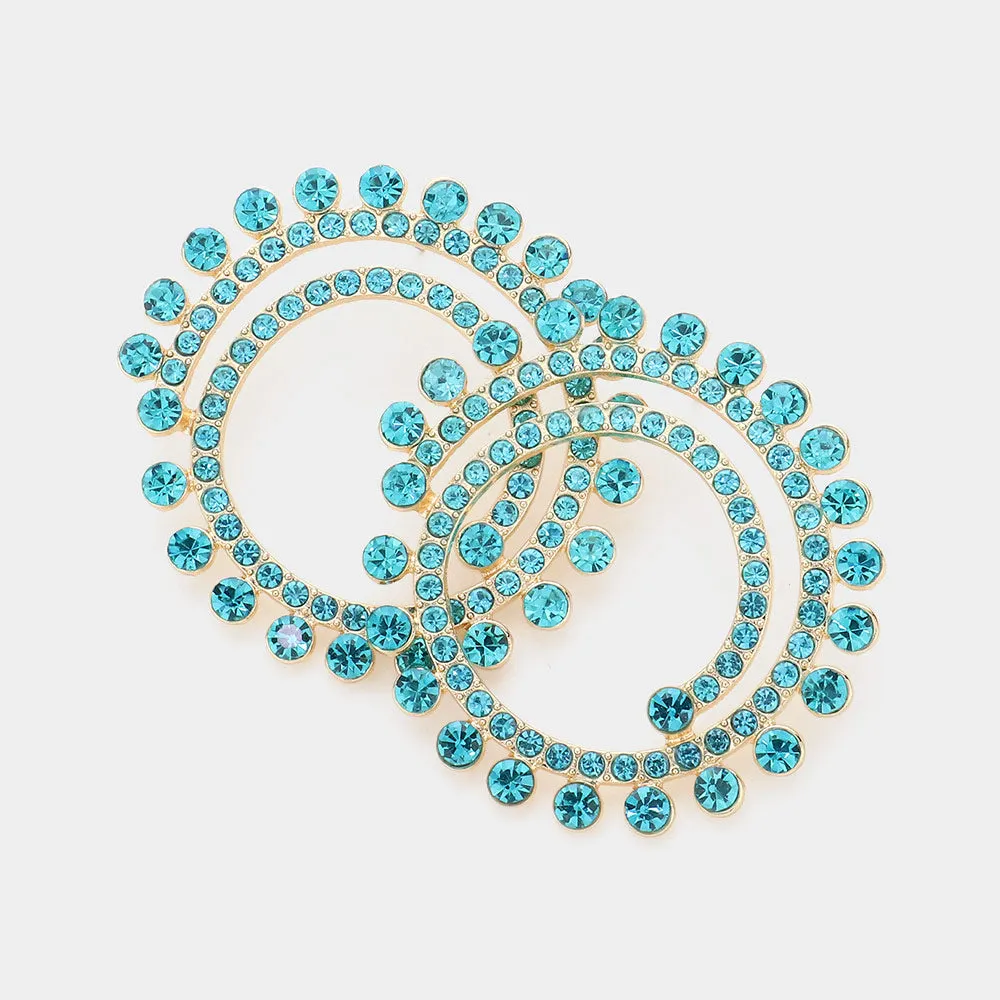 Aqua Crystal Cluster Swirl Round Pageant Earrings | Evening Earrings | 604443