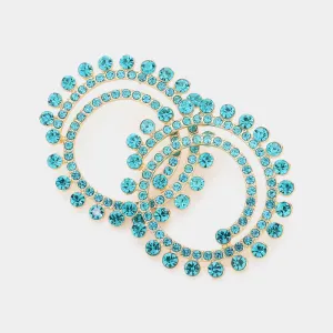 Aqua Crystal Cluster Swirl Round Pageant Earrings | Evening Earrings | 604443