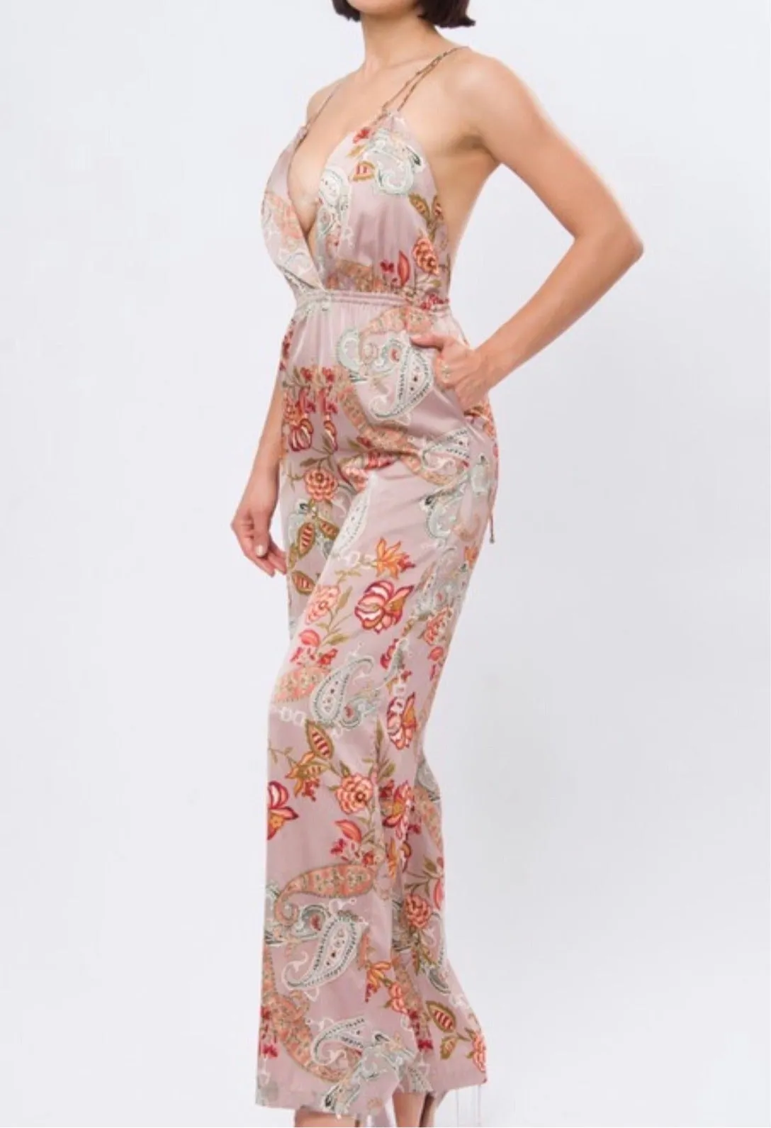 Aurora Satin Jumpsuit x Blush