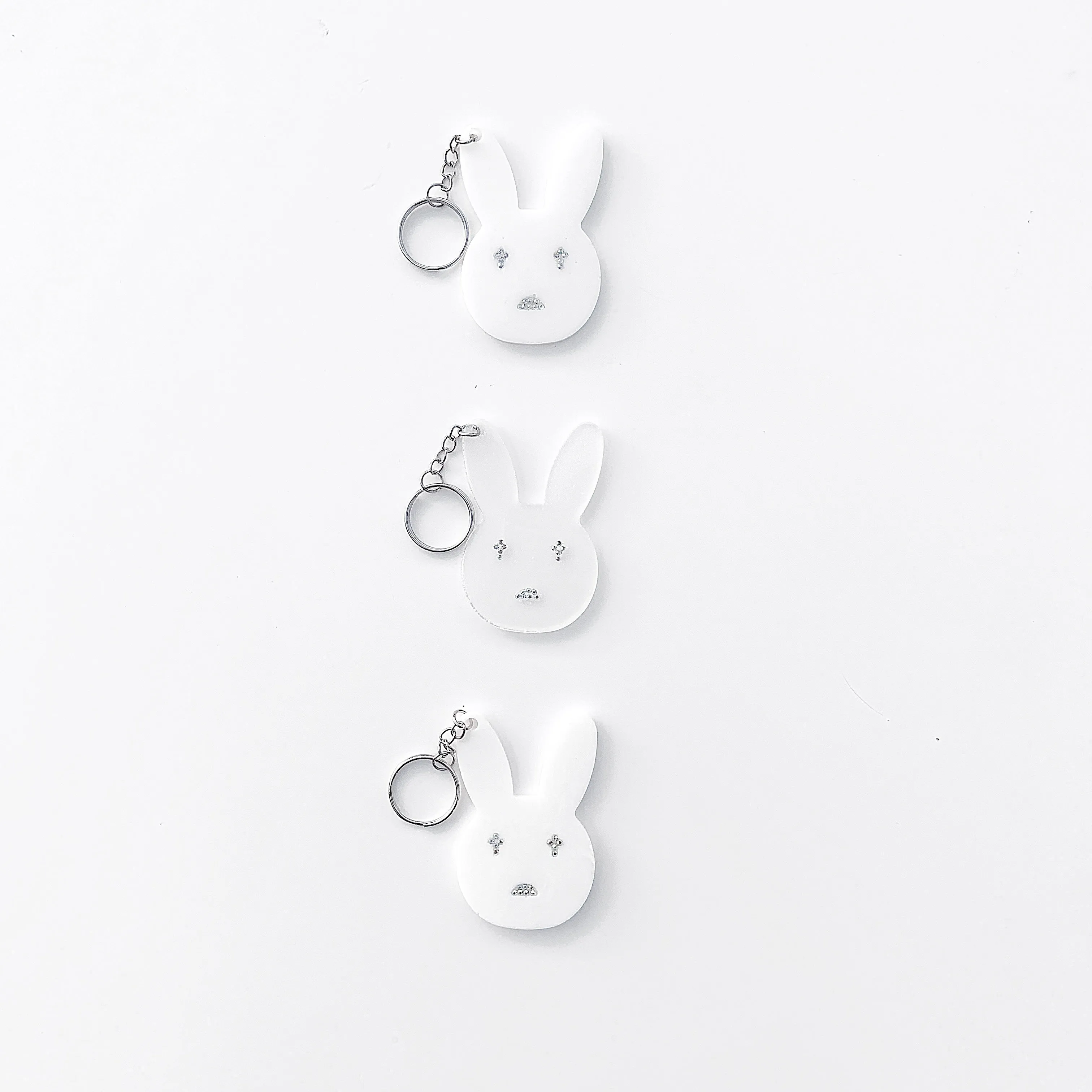 Bad Bunny Rhinestone Resin Keychain - White