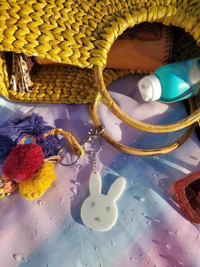 Bad Bunny Rhinestone Resin Keychain - White