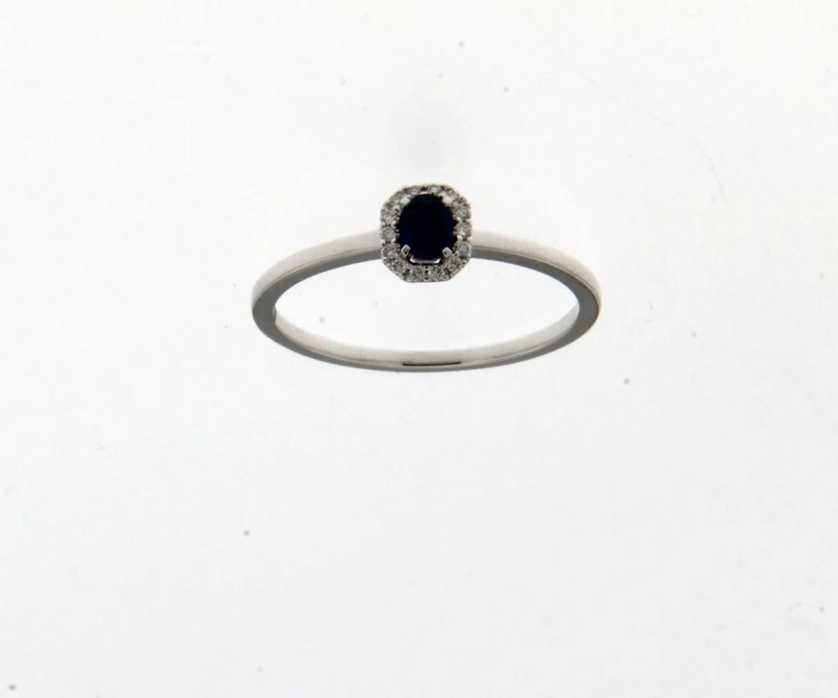 Bague avec motif - Or Blanc, Diamants et Saphir bleu (059170SA)