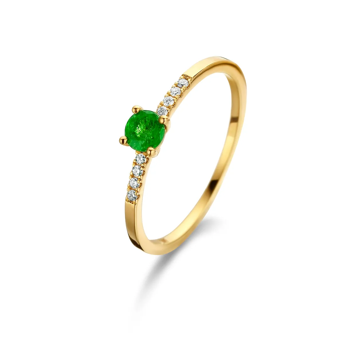 Bague avec motif - Or Jaune, Diamants et Emeraude (061657/EA)