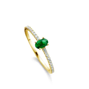 Bague avec motif - Or Jaune, Diamants et Emeraude (061661EA)