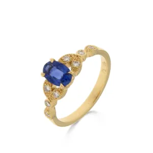 Bague avec motif - Or Jaune, Diamants et Saphir (061403/SA)