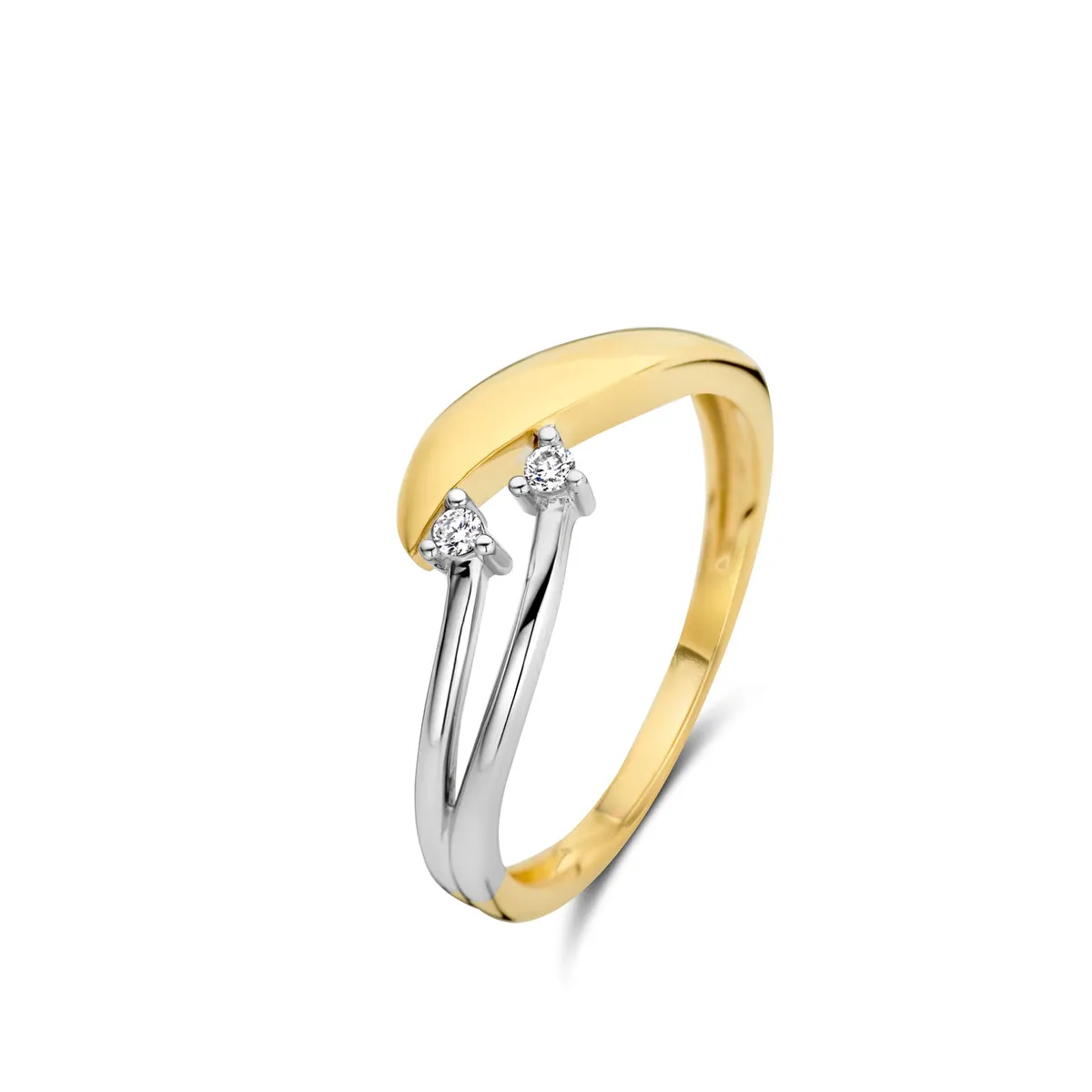 Bague avec motif - Or Jaune et Blanc, Diamants (067221A)
