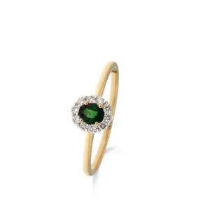 Bague entourage - Or Jaune et Blanc, Diamants et Emeraude (9A6270/EA)