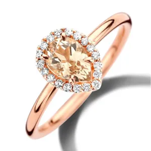 Bague entourage poire - Or Rose, Morganite pêche et Diamant (GR4356RMB)