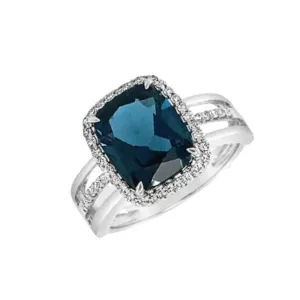 Bague Gringoire- Or Blanc, Diamants et Topaze bleue (BC2307TBLONDODD)