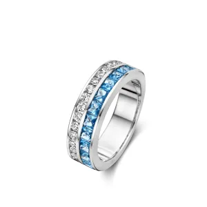 Bague Naiomy - Argent et pierre bleue, zircons (N3V51)