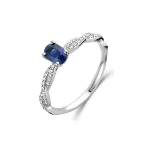 Bague solitaire - Or Blanc, Diamants et Saphir bleu (065743/SA)