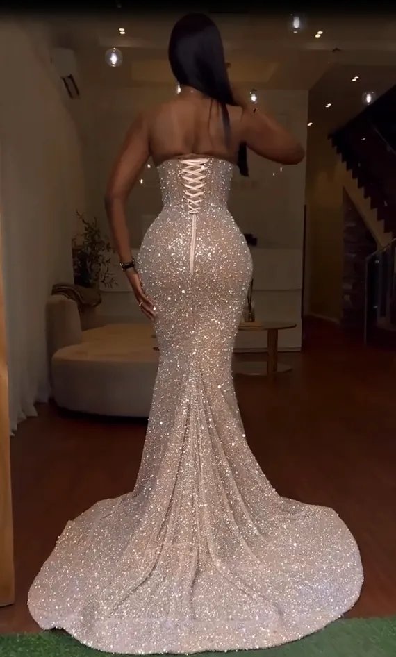Ballbella Sweetheart Mermaid Sequins Prom Dress Long With Slit