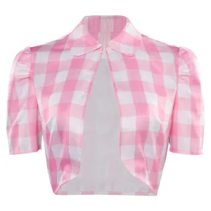 Barbie 2023 Cosplay Costume Lattice Pink Vest Halloween Carnival Suit