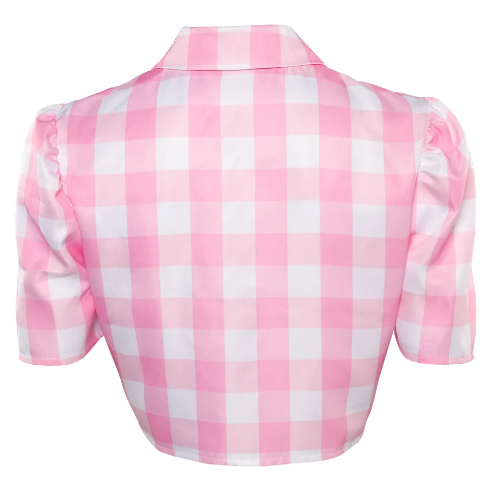 Barbie 2023 Cosplay Costume Lattice Pink Vest Halloween Carnival Suit