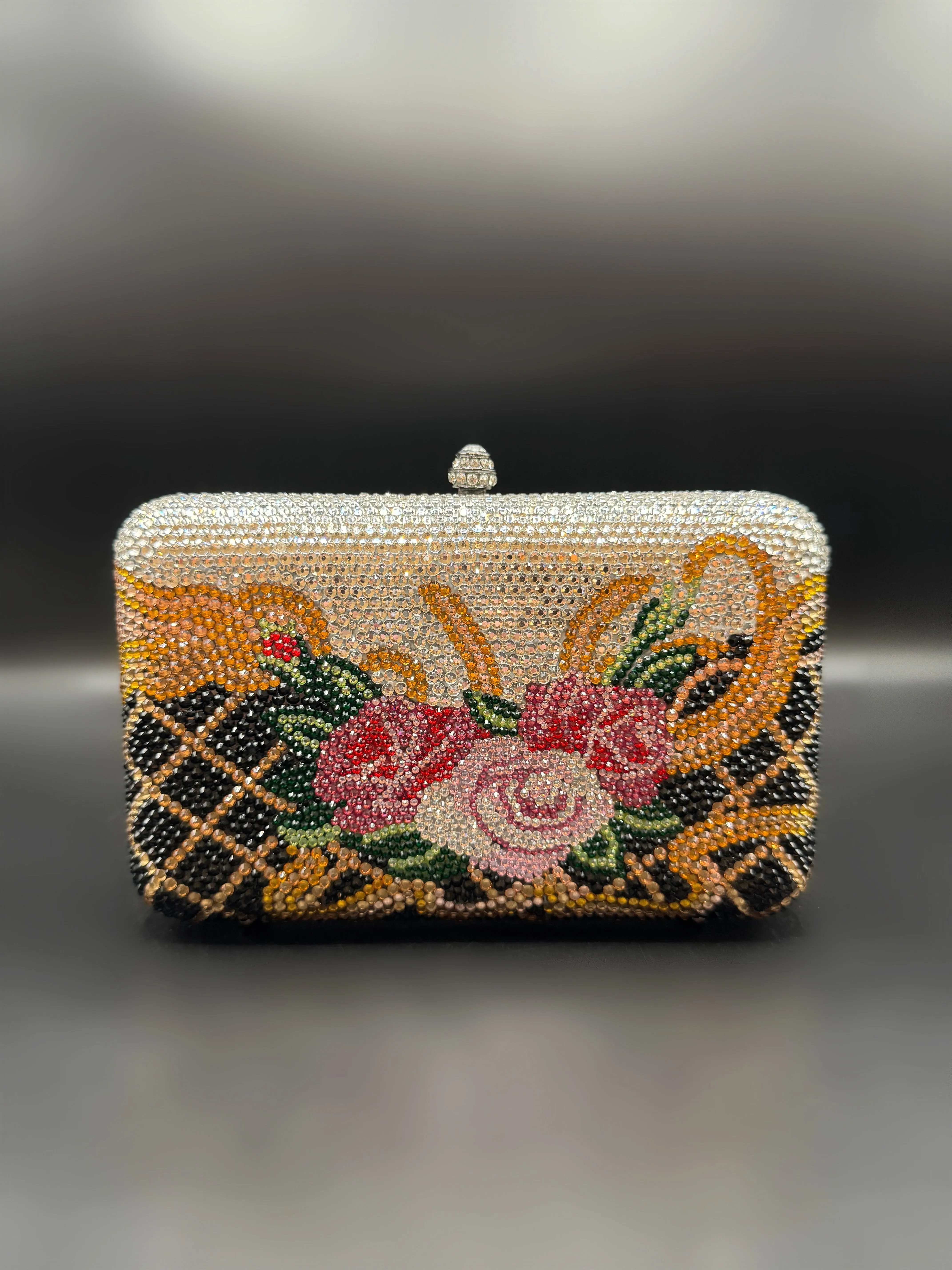 Baroque Silver Floral Clutch